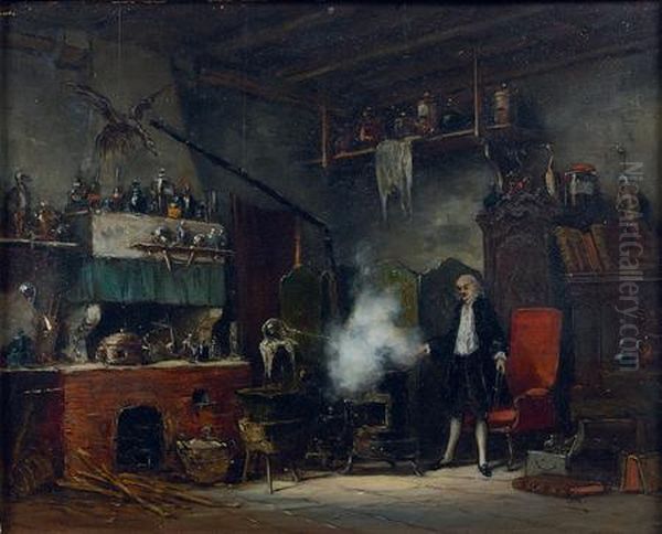 L'atelier De L'alchimiste Oil Painting by Eugene Isabey