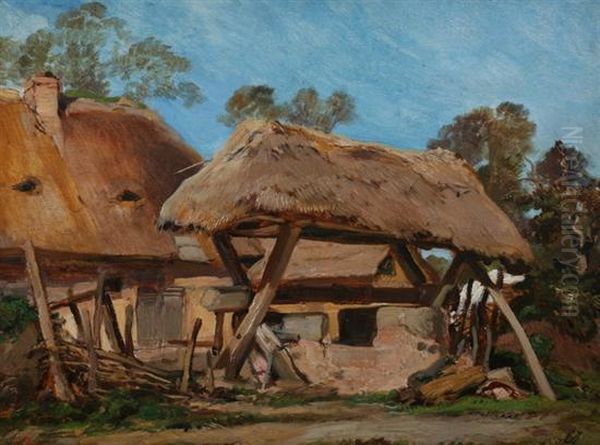 Cour Deferme Oil Painting by Eugene Isabey