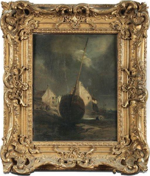 Barque A Maree Basse Oil Painting by Eugene Isabey