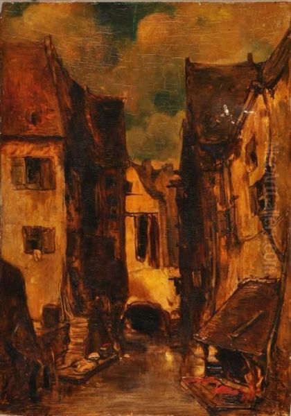 Street Scene Oil Painting by Eugene Isabey