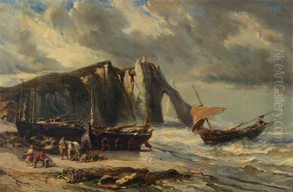 La Falaise D'etretat Oil Painting by Eugene Isabey