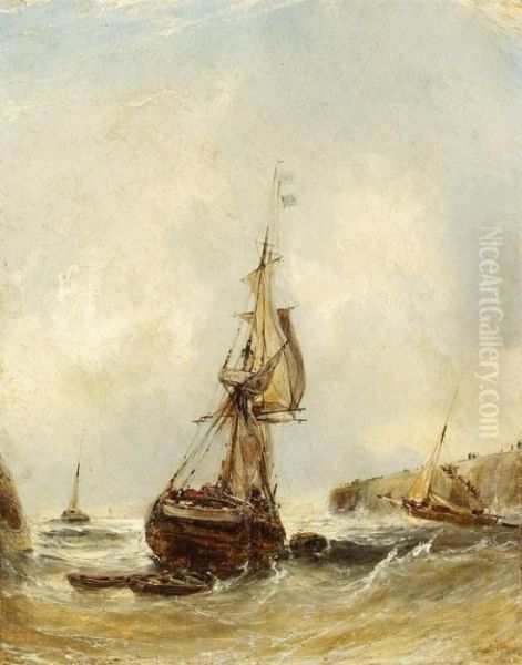 In Der Art - Segelschiffe Vor Der Kuste Oil Painting by Eugene Isabey