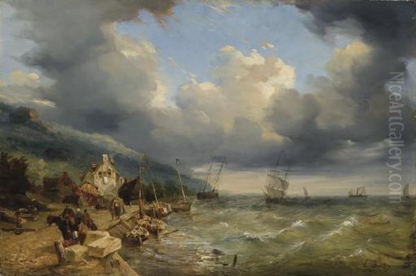 Scene Dans Un Port Oil Painting by Eugene Isabey