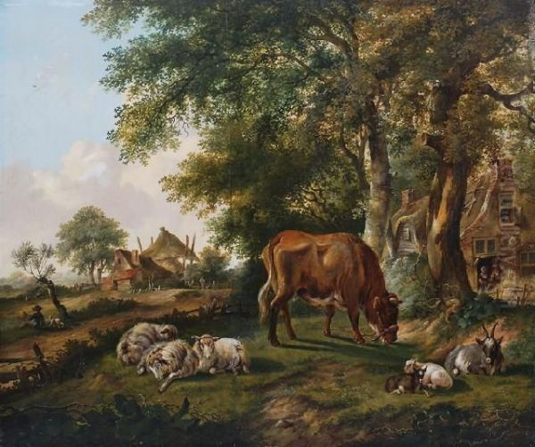 Rural Scene With Figures And Farm
Animals Oil Painting by Eugene Verboeckhoven