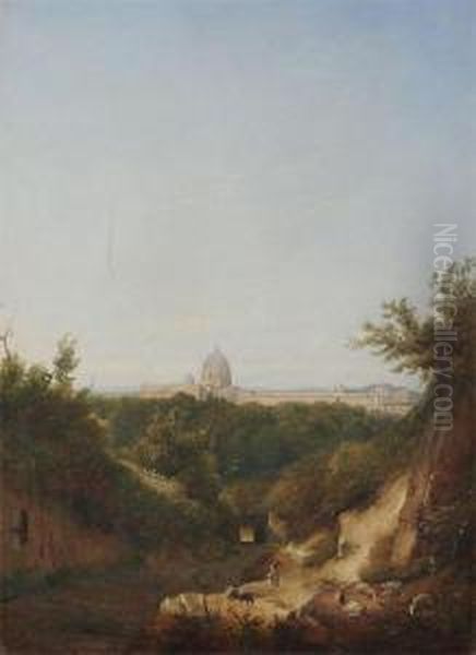 View On The Vatican With Wood And Sheep In The Foreground Oil Painting by Eugene Verboeckhoven