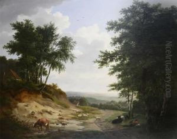 Wooded Landscape With Animals And Shepherd Oil Painting by Eugene Verboeckhoven