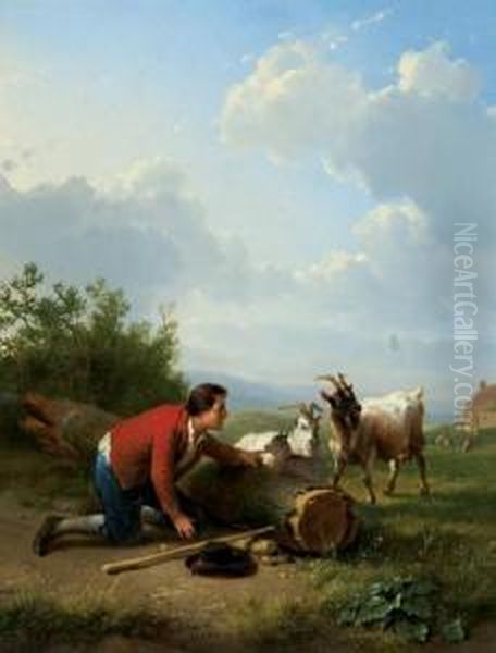 Tending The Goats Oil Painting by Eugene Verboeckhoven