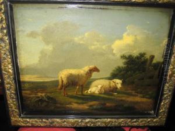 Landscape With Three Sheep Oil Painting by Eugene Verboeckhoven