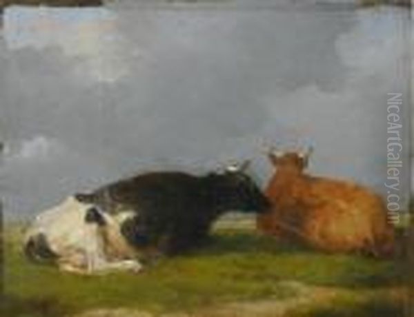 Cows At Rest Under A Darkening Sky Oil Painting by Eugene Verboeckhoven