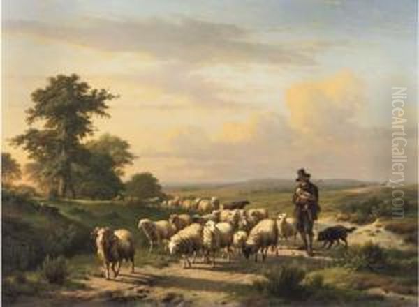 Leading The Flock Over The Heath Oil Painting by Eugene Verboeckhoven