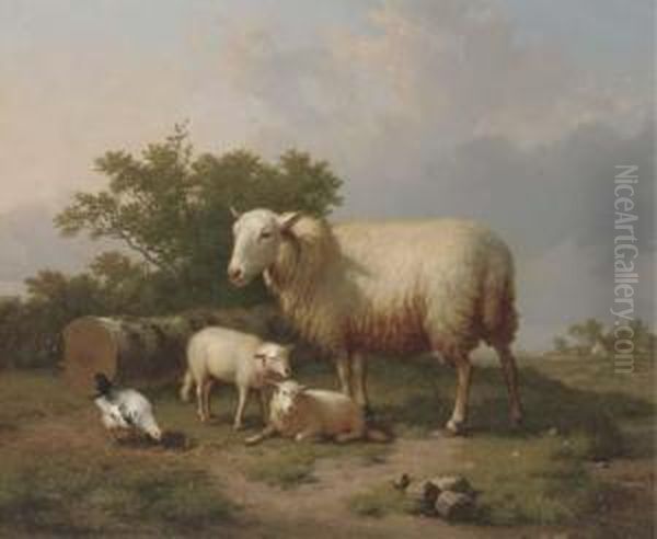 Sheep In A Rural Landscape Oil Painting by Eugene Verboeckhoven