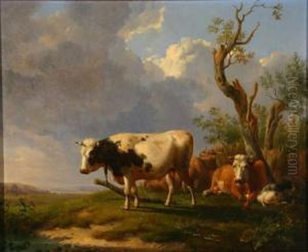 Cows And A Goat Resting In A Landscape Oil Painting by Eugene Verboeckhoven