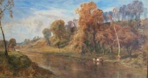 Cattle By The Stream Oil Painting by Bernard Walter Evans