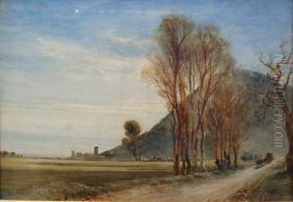 A Rural French Landscape Near Cannes, With A Horse Drawn Cart On A Road Oil Painting by Bernard Walter Evans