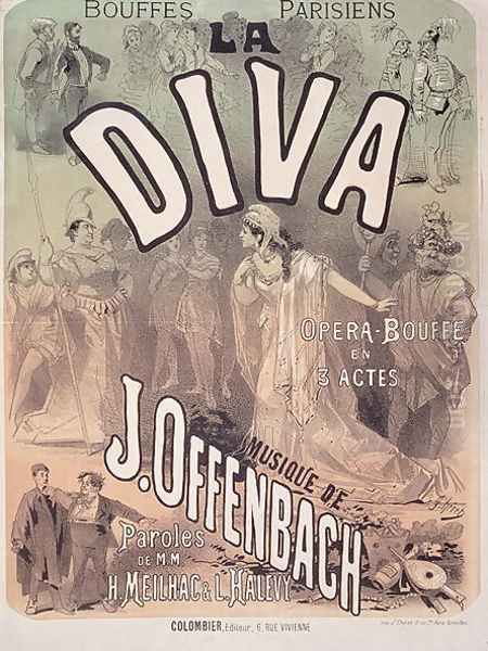 Poster advertising 'La Diva', opera bouffe with music Oil Painting by Jules Cheret