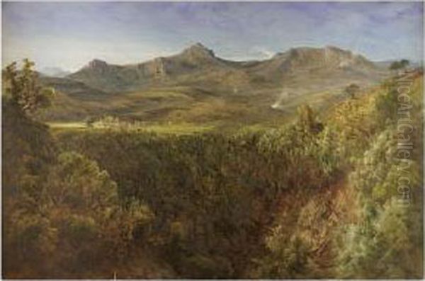 View Of A Homestead Amongst The Mountains Oil Painting by Bernard Walter Evans