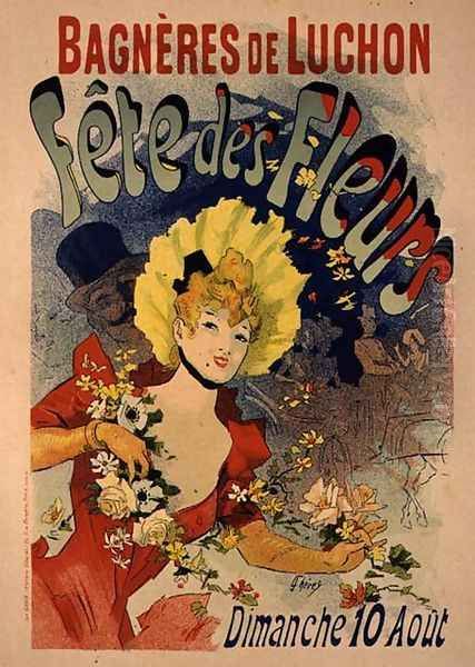 Reproduction of a Poster Advertising the Flower Festival at Bagneres-de-Luchon, 1890 Oil Painting by Jules Cheret