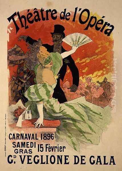 Reproduction of a Poster Advertising the 1896 Carnival at the Theatre de l'Opera, 15th February 1896 Oil Painting by Jules Cheret