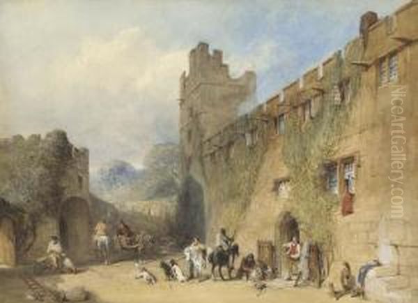 A Shooting Party Outside Haddon Hall, Derbyshire Oil Painting by William of Eton Evans