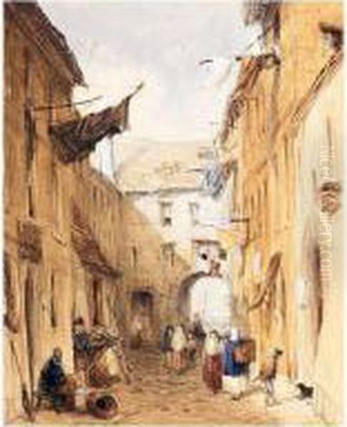 Figures On A Street In Galway Oil Painting by William of Eton Evans