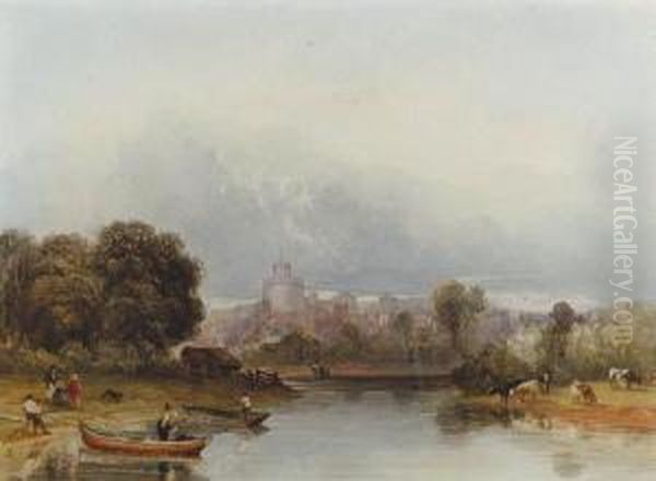 Figures And Boats On The Thames Below Windsor Castle Oil Painting by William of Eton Evans