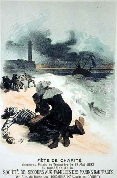 Reproduction of a poster advertising the 'Charity Fete', in aid of The Society for the Safety of Families of Shipwrecked Marines, at the Trocadero Palace, 1893 Oil Painting by Jules Cheret