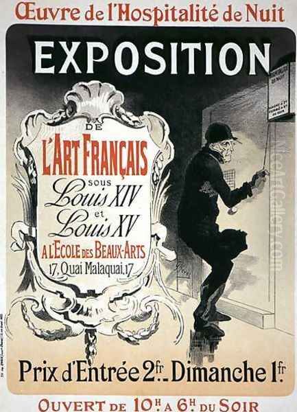 Reproduction of a poster advertising an 'Exhibition of French Art under the Reign of Louis XIV and XV' at the Ecole des Beaux-Arts, Paris Oil Painting by Jules Cheret