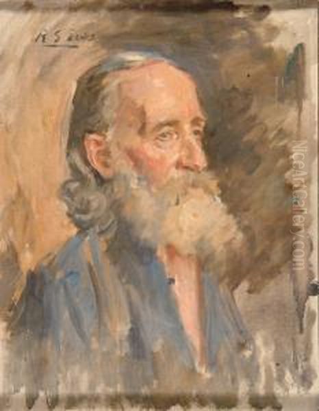 A Portrait Of A Bearded Old Man With White Shirt Oil Painting by Reginald Grenville Eves