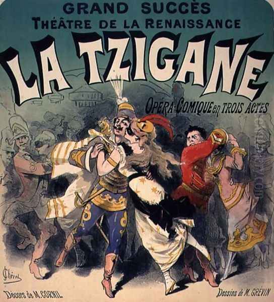 Poster advertising 'La Tzigane', comic opera with music Oil Painting by Jules Cheret