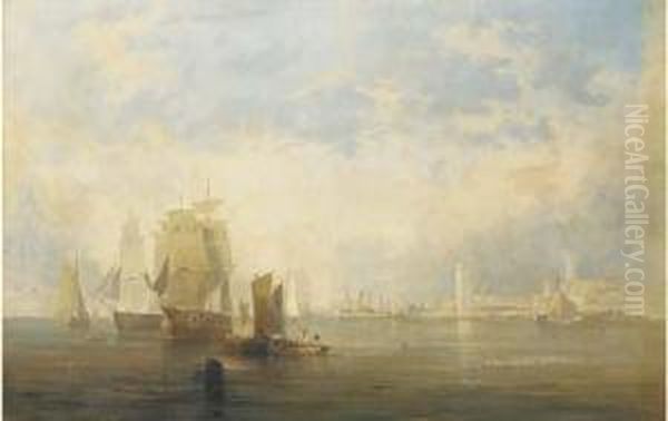 Shipping In The Harbour, South Shields Oil Painting by John H. Wilson