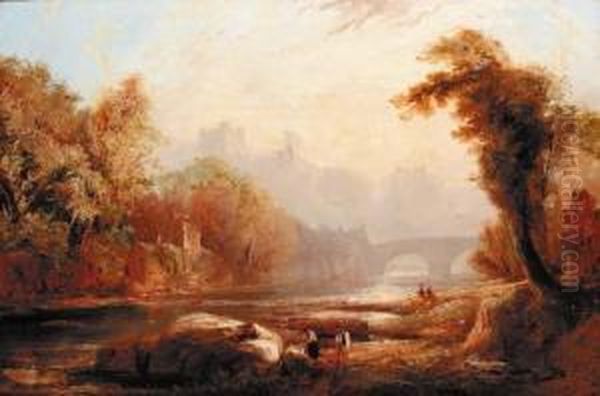 Richmond Castle At Dusk Oil Painting by John H. Wilson