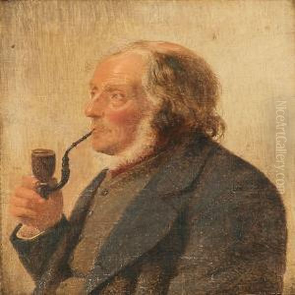 A Man Smoking His Pibe Oil Painting by Julius Exner