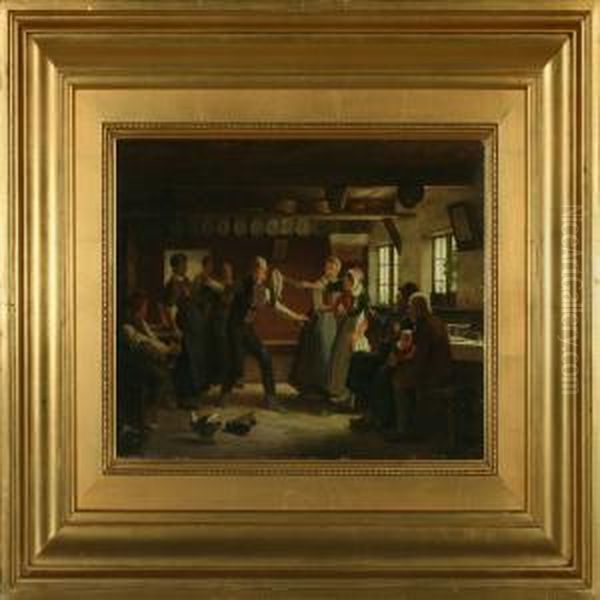 Interior With Young People Having Fun Oil Painting by Julius Exner