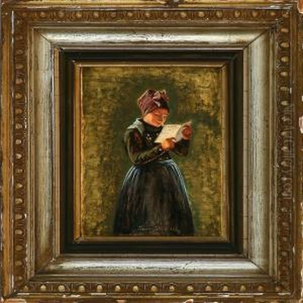 A Girl From Fano Island Reading A Letter Oil Painting by Julius Exner