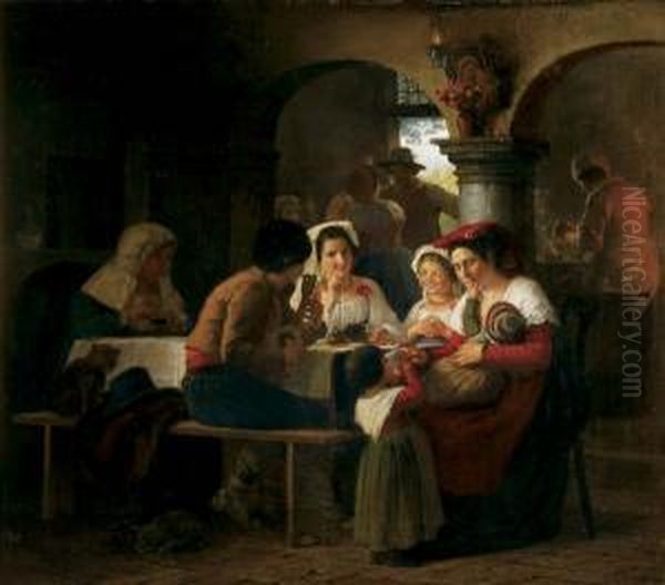 Meal Time Gathering Oil Painting by Julius Exner