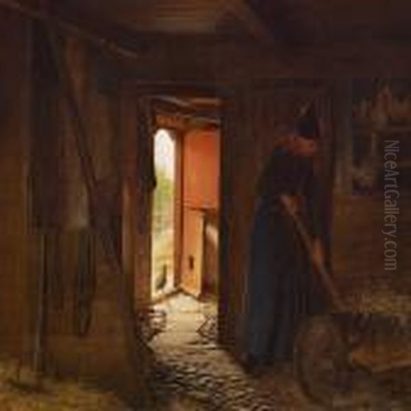 Young Woman From Fano In The Stables Oil Painting by Julius Exner