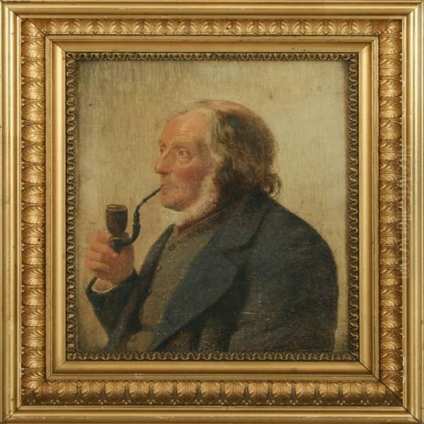 A Gentleman Smoking Hispibe Oil Painting by Julius Exner