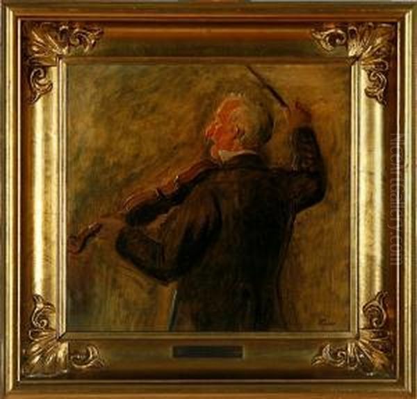 A Man Is Playing The Violin Oil Painting by Julius Exner