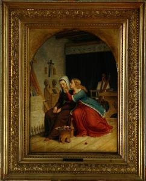 Two Mourning Daughters Oil Painting by Julius Exner