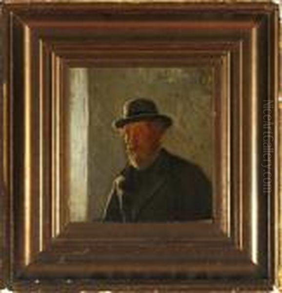 An Elderly Gentleman With A Hat And A Full Beard Oil Painting by Julius Exner