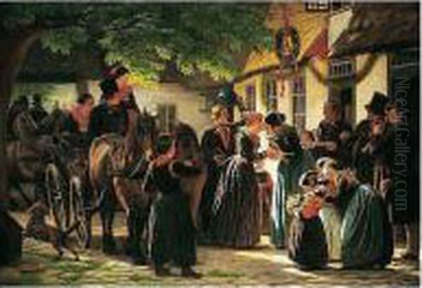 Et Brudepars Hjemkomst Fra Kirken, Amager (the Newly-weds' Return) Oil Painting by Julius Exner