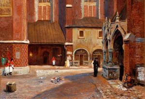 Widok Na Plac Mariacki W Krakowie Oil Painting by Stanislaw Ignacy Fabijanski Poraj