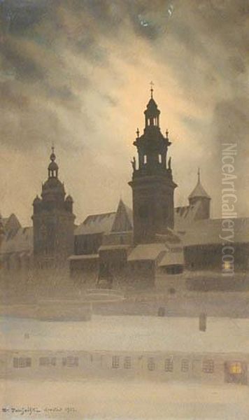 Wawel O Zmierzchu Oil Painting by Stanislaw Ignacy Fabijanski Poraj