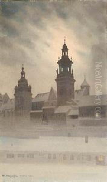 Wawel O Zmierzchu Oil Painting by Stanislaw Ignacy Fabijanski Poraj