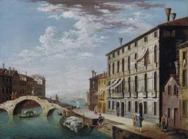 A Venetian Canal With A Bridge And Figures On The Quay Oil Painting by Jacopo Fabris Venice