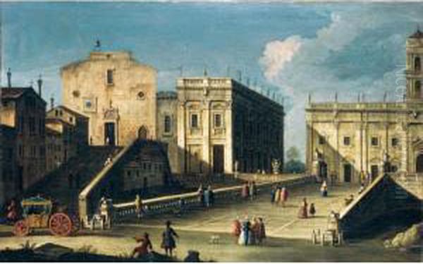 Veduta Di Santa Maria Dell'ara Coeli E Del Campidoglio Oil Painting by Jacopo Fabris Venice