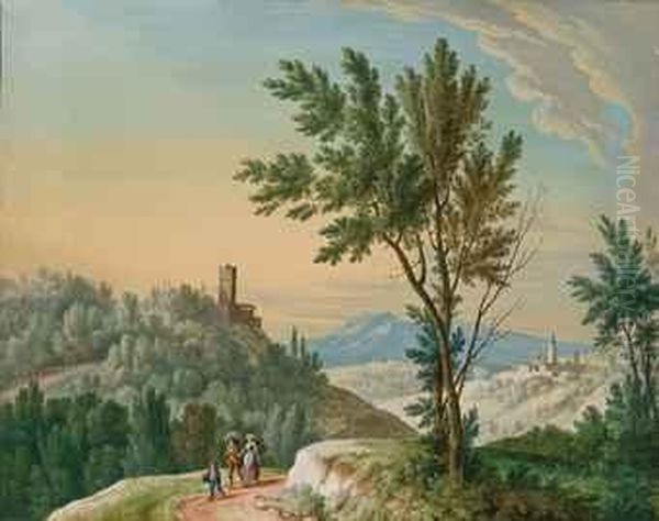 Deux Paysages Italiens Avec Personnages Oil Painting by Pietro Fabris