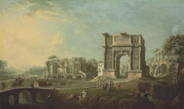 A Capriccio Of Benevento With King Charles Of Naples And Sicily Oil Painting by Pietro Fabris