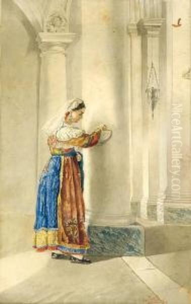 Figura Femminile In Interno Di Chiesa by Pietro Fabris