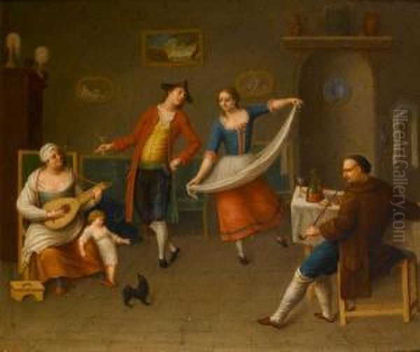 An Interior With Figures Dancing, Drinking Andsmoking Oil Painting by Pietro Fabris